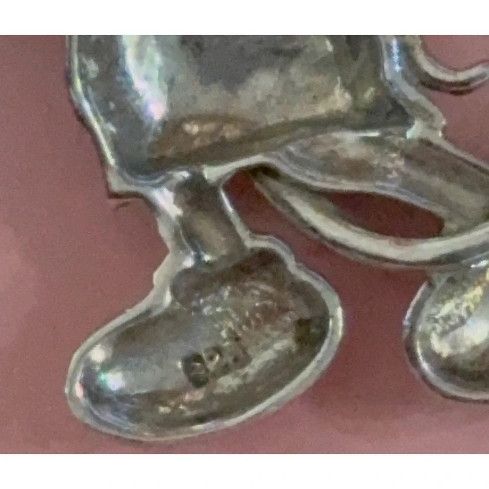 Vintage Mickey Mouse Brooch – Sterling Silver Marcasite‎ & Pink Stone Eyes